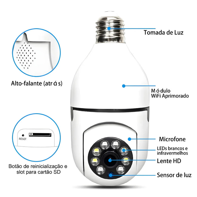 Câmera de segurança Wi-fi IP sem fio 360 - Inova Gyn